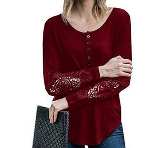 NWOT Red crochet sleeved shirt